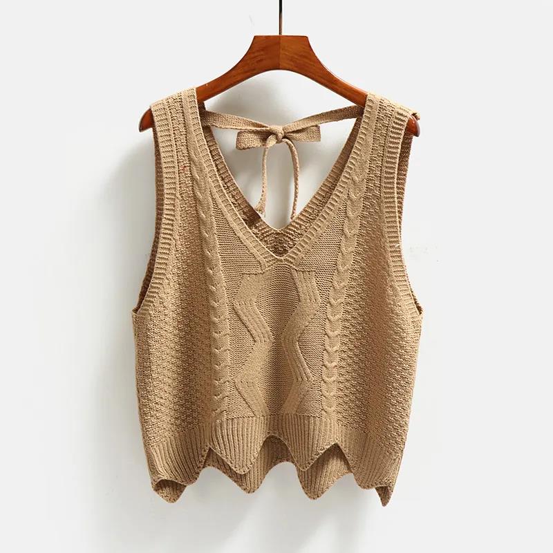 Spring and Autumn Korean Women's Wool Vest Knitted Vest Backless Sleeveless Pullover Sweater Vest V-neck Wool Vest