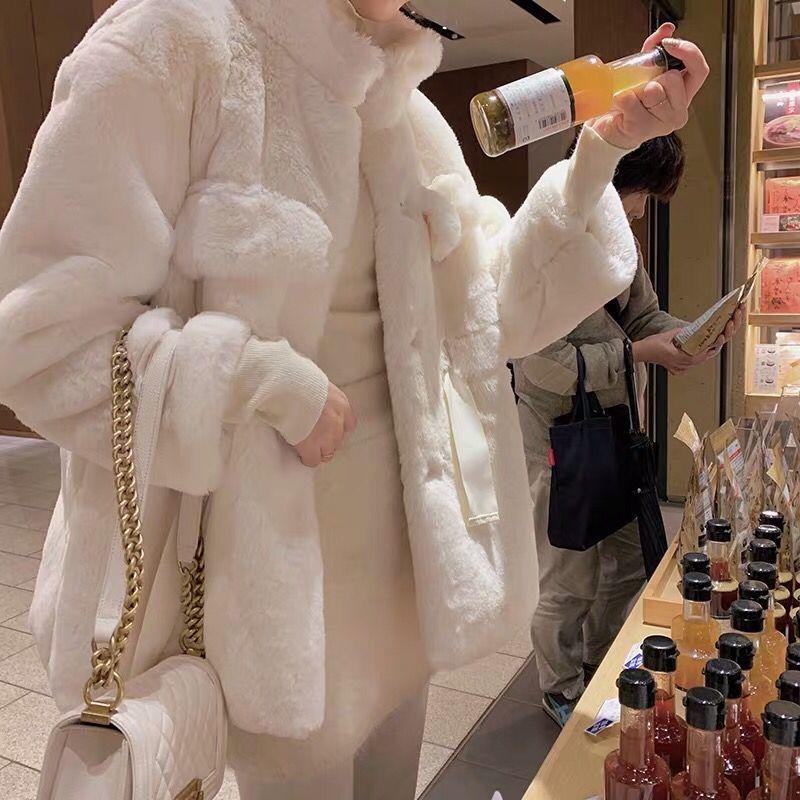 Winter Fur Coat Women's Mid-length Thickened Warmth Imitation Rabbit Fur Plush Loose Coat Women