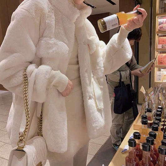 Winter Fur Coat Women's Mid-length Thickened Warmth Imitation Rabbit Fur Plush Loose Coat Women