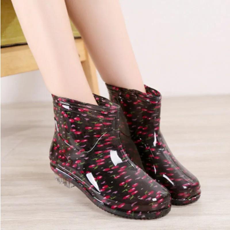 Print Rain Boots Women Waterproof Work Shoes for Girls Non Slip Anti Skip PVC Water Shoes Rain Boots Mid-Calf Boots