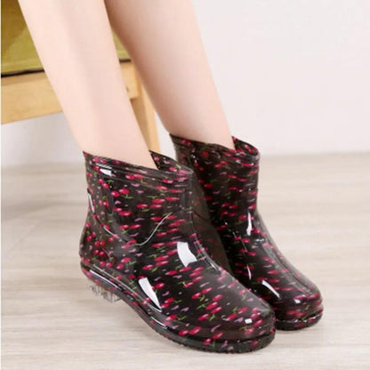 Print Rain Boots Women Waterproof Work Shoes for Girls Non Slip Anti Skip PVC Water Shoes Rain Boots Mid-Calf Boots