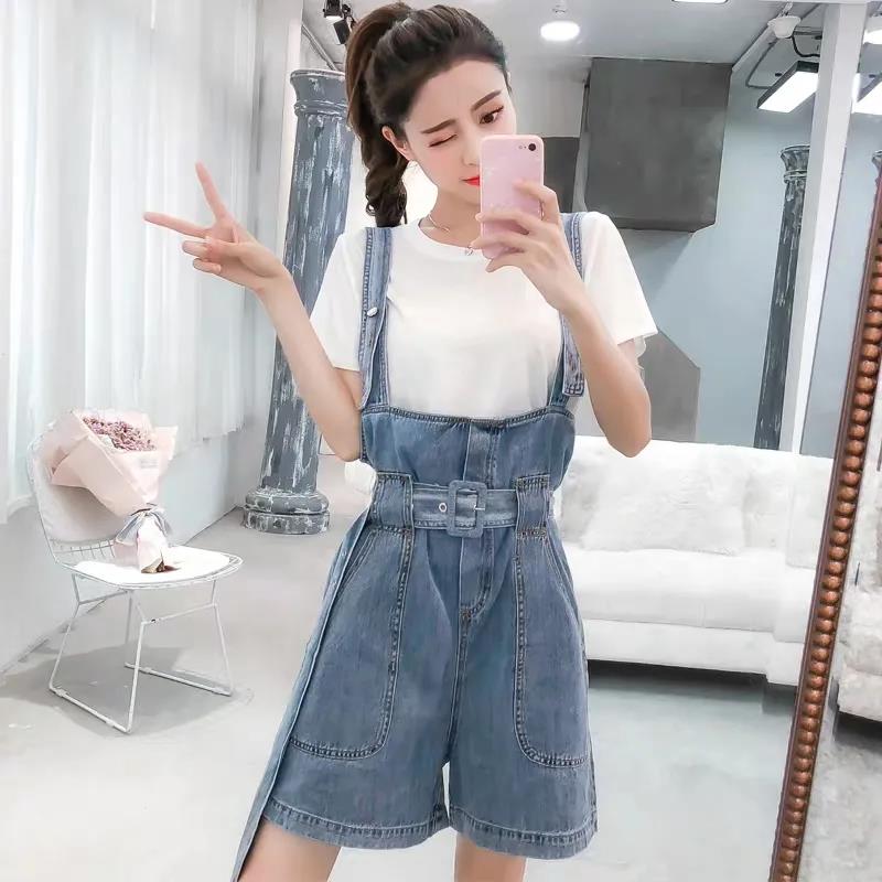 Small Fresh and Age-reducing Denim Overalls Spring and Summer Small One-piece Suspenders Short Jeans Women