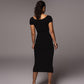 Women's Spring Fashion One Word Neck Ribbed Long Dress
