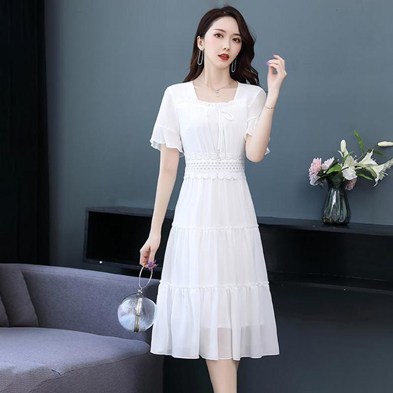 Chiffon Dress Women's Summer French Style Waist Waist Was Thin Gentle Style A-line Dress Waist Was Thin Feminine Temperament Elegant and Gentle