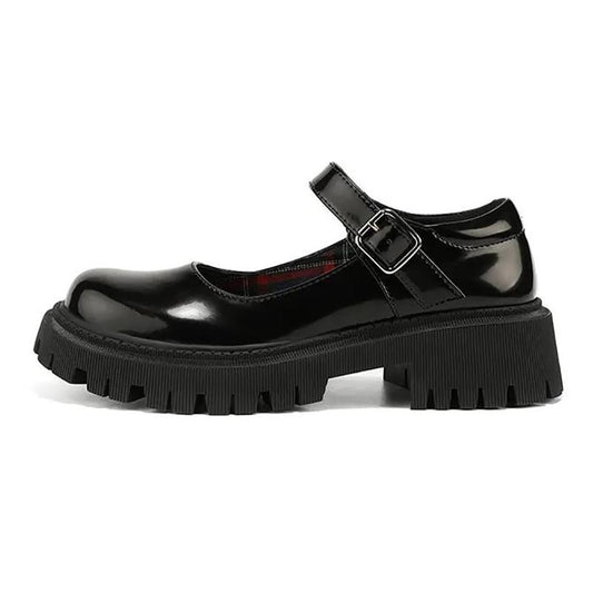 Korean Style All-match Retro British Style Leather Shoes Japanese Women's Small Leather Shoes Thick-soled Round-toe Thin Women's Shoes