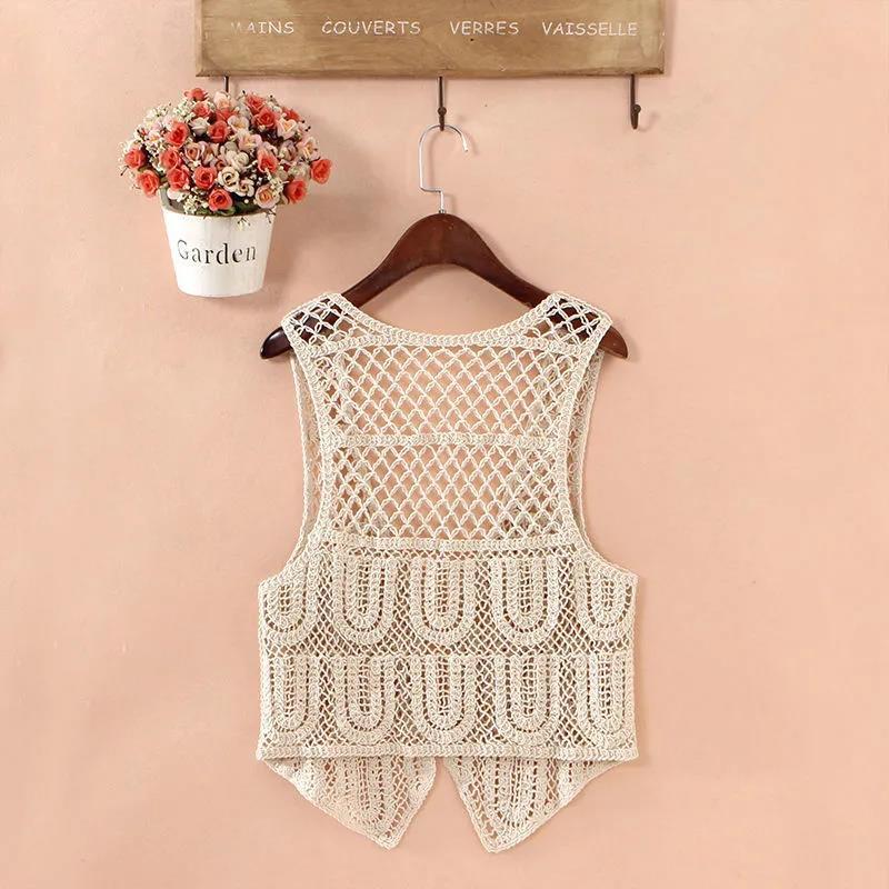 Solid Color Hollow Out Women's Vest Sleeveless Spring and Summer Loose Casual Knitting Waistcoats