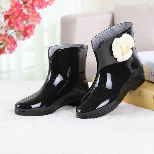Solid Non-Slip Rain Boots Leisure Shoes Round Toe Low Rubber Women Waterproof Rainboots