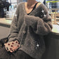 Women Bright Silk Cardigan Jacket Short Loose Lantern Sleeve Sweater Plus Size