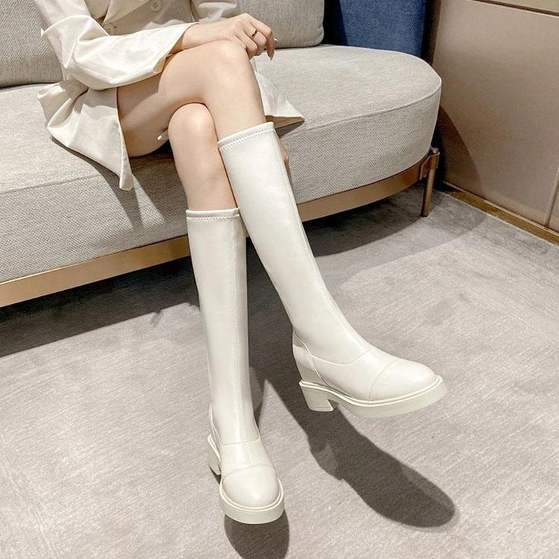 Chelsea Boots Increasing Long Boots Woman Leather Long Boots High Tube Knight Plus Velvet Boots Winter Boots Snow Boots