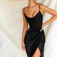 Fashion Sexy Slit Satin Dress Europe and The United States Self-cultivation Temperament Sexy Suspender Slit Skirt