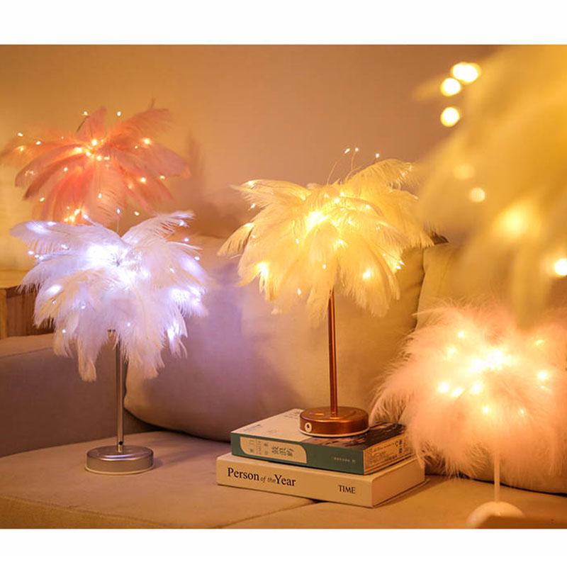 Feather acrylic battery operated Table Lamp for bedroom LED Bedside lamp Reading Room art deco lamp