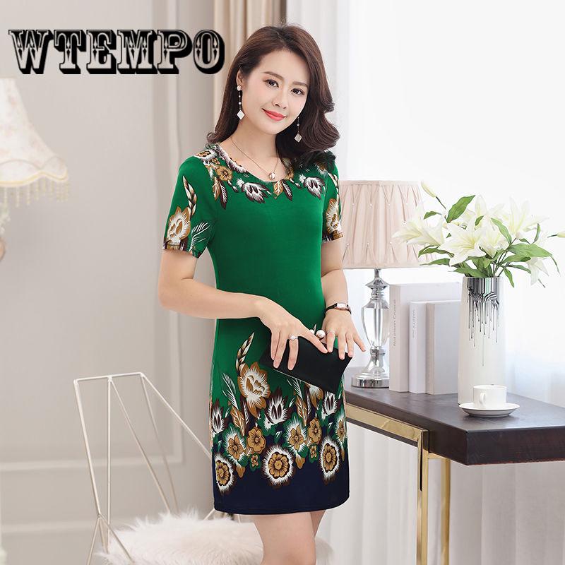 Dress Improved Temperament Print Loose Large Size Long Cotton And Dress Plus Large Size XL-5XL