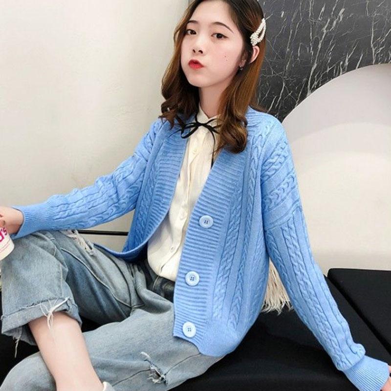 Spring and Autumn Knitted Cardigan Sweater College Style Short Loose Top Fashion Simple Female Jacket