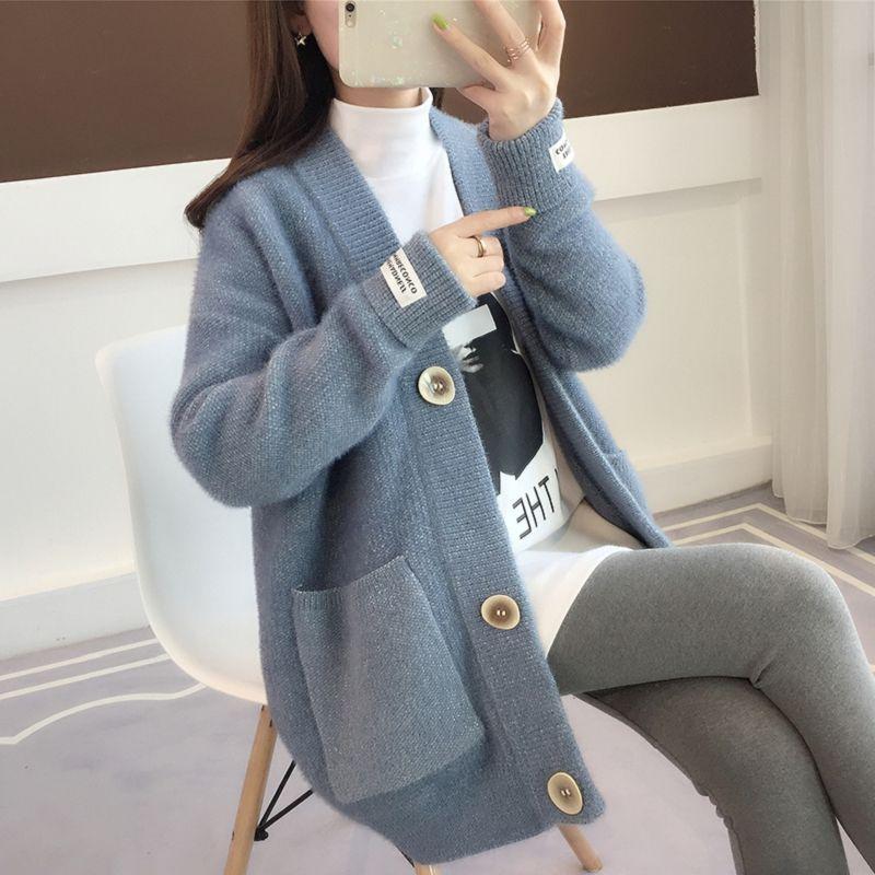 Mid-length Knitted Cardigan Sweater Mink Fur Coat Sweater Women Autumn and Winter Loose Sweater