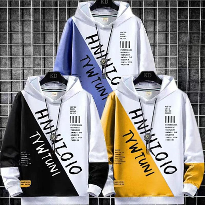 Spring and Autumn Men's Sports and Leisure Suits Teen Trend Loose Printed Letters Hooded Tops and Trousers Set