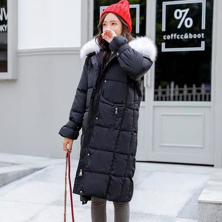 Winter Fluffy Fur Collar Hooded Padded Jacket Women's Mid-length Loose and Versatile Thickened Warmth and Thin Down Padded Jacket