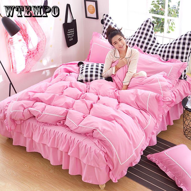 New Princess Style Beddings Set Sheet Duvet Cover Bed Skirt Pillowcase 4pcs Girls Bedclothes