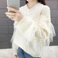 Hollow Lace Stitching Sweater Autumn and Winter Fashion Bottoming Shirt Solid Color Long-sleeved V-neck Sweater Casual All-match Top