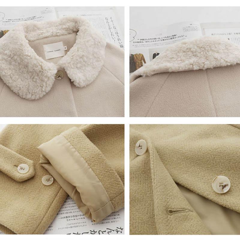 Add Cotton Thick Winter Mid-length Woolen Coat Female Lamb Hair Doll Collar Warm Woolen Coat
