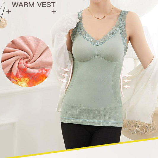 Women's Warm Vest Plus Fat Plus Sling Gather Underwear Thickening Plus Velvet Sexy Bottoming Shirt with Built-in Chest Pad