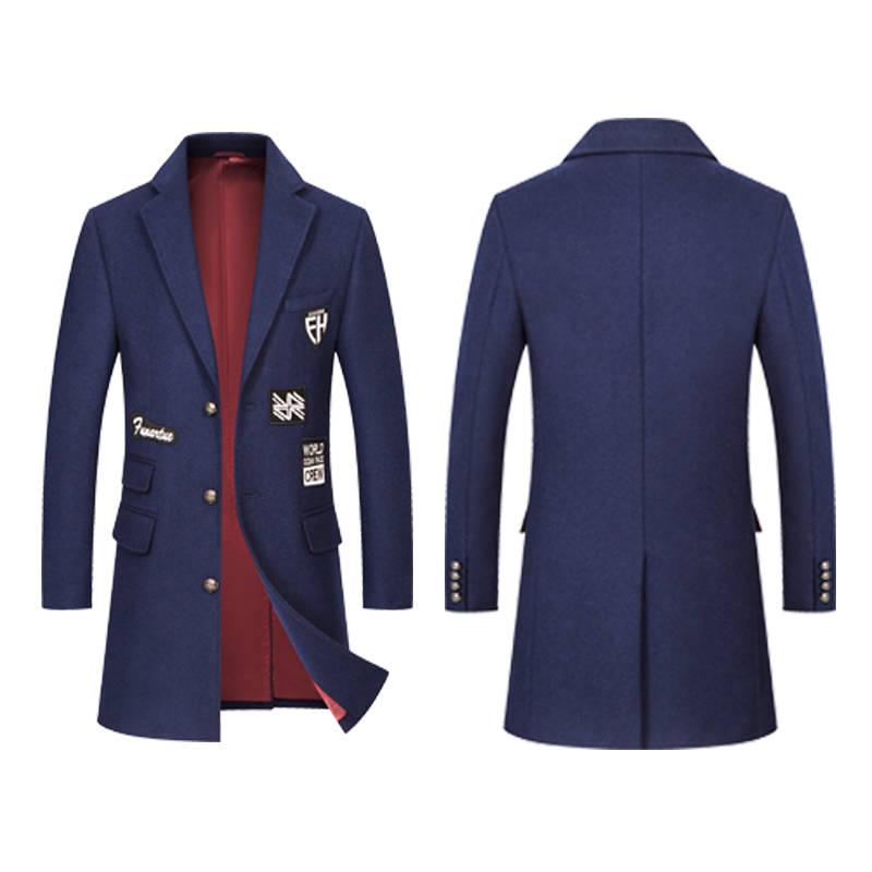 Men Casual Coat Woolen Trench Coat Business Male Solid Overcoat Med- Long Jackets Tops Men's Jacket