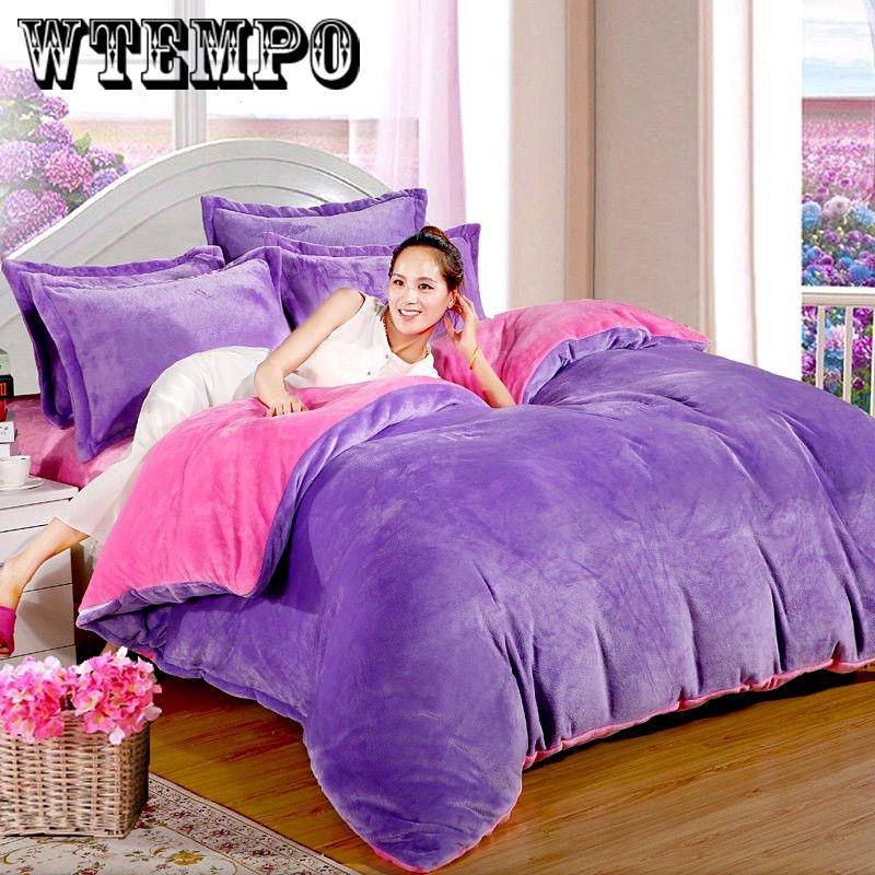 Four-piece Winter Warm Padded Cotton Soft Bedroom Home Textile Set Flannel Kit