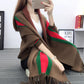 Thicken and Increase Cashmere Feel Long Tassel Shawl Knitted Cardigan Striped Sweater Coat Warm Wrap Women Spring and Autumn