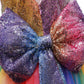 Girls Princess Dress Bowknot Evening Dress Rainbow Sequined Skirt Performance Costume Fluffy Mesh Dress