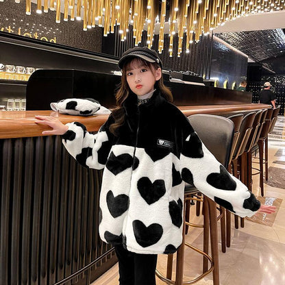 Girls Lamb Puffer Jacket Warm and Thick Autumn and Winter Clothes Windproof Stand Collar Top