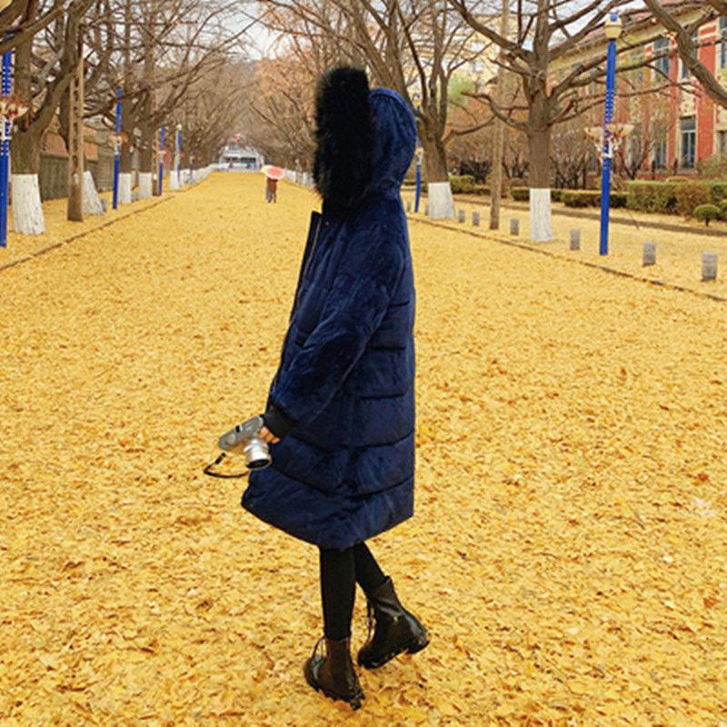 Women's Gold Velvet Winter Jacket Down Padded Jacket Mid-length Korean Loose Thick Padded Jacket