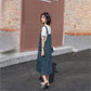 Denim Suspender Skirt Spring Summer Loose Over The Knee Mid-length Suspender Dress Thin