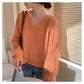 Autumn Fashion Loose Sweater Women's Solid Color Simple Long-sleeved Shirt V-neck Short Knit Sweater