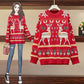 Women's Winter Christmas Red and Blue Snowflake Elk Sweater Large Size Loose Long Sleeve Autumn Knitted Pullover