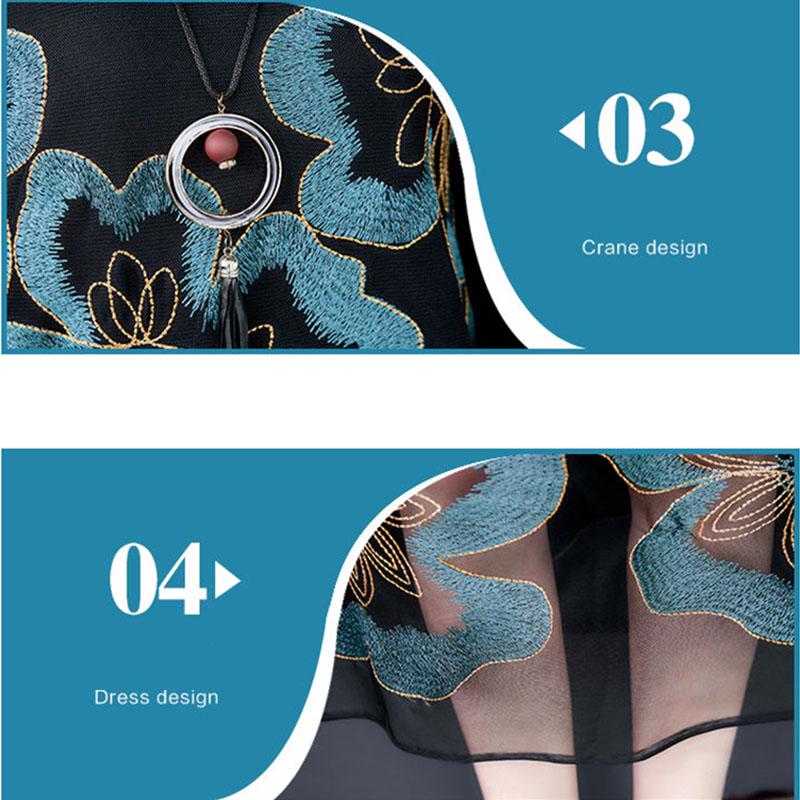 Women's Stitching Mesh Embroidery Sweater Dress Women's Large Size Loose Long A-line Knitted Dress High-end Pullover Sweater Outwear Autumn Winter