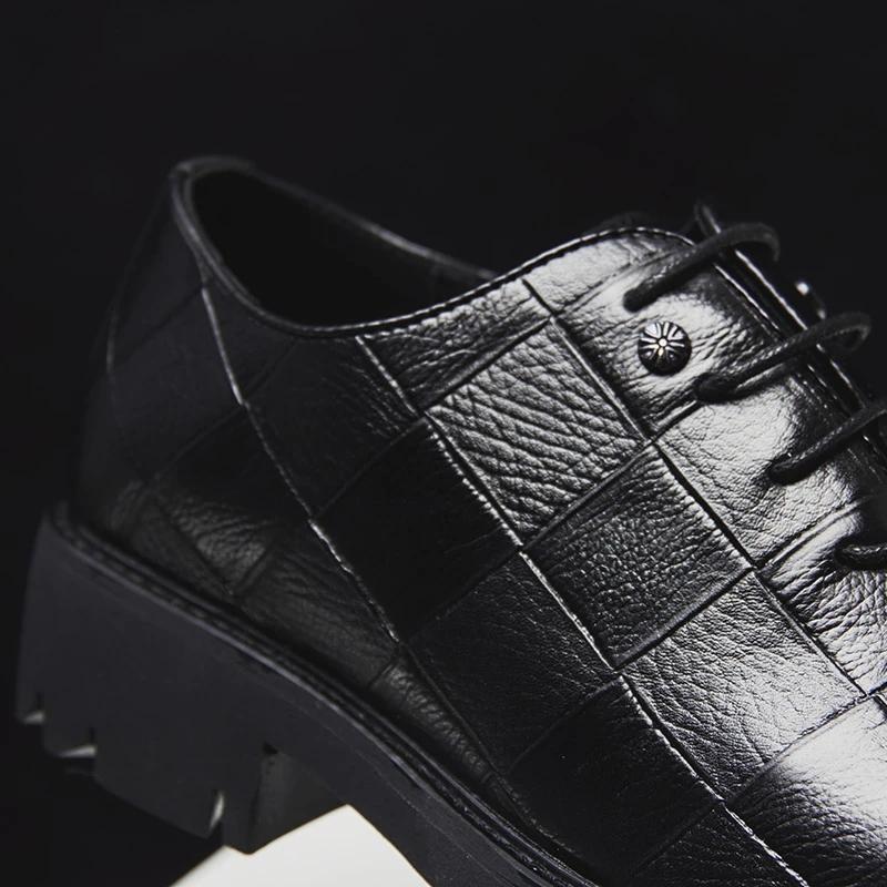 Men's Thick-soled Plaid Leather Shoes Leather Pointed Toe British Business Shoes Casual Shoes Formal Wear Men's Shoes Wedding Husband Shoes Dad Shoes