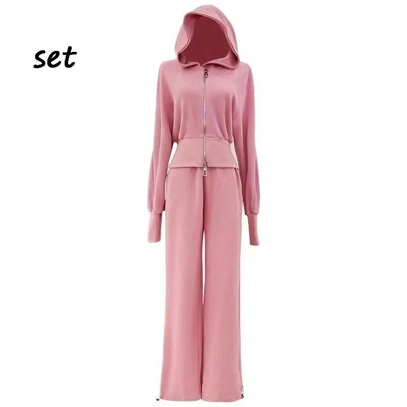 Women Hoodies Hooded Sweatshirts Zippers Tops Pink Loose Casual Clothes Oversized Harajuku Tracksuit Hoodies Suit Sweatshirts Set