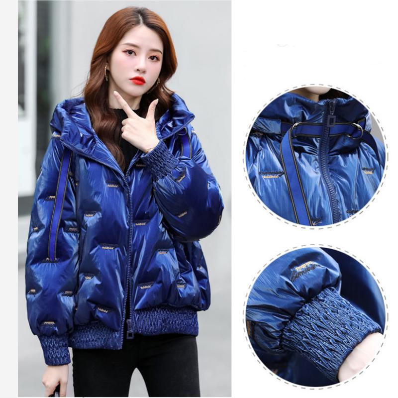 Bright Face Down Cotton Padded Clothes Short Loose Thickened Warm Coat Women's Korean Hooded Down Jacket Quilted Jacket
