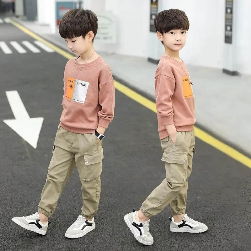 Children's Clothing Boys Spring and Autumn Long Sleeve Suits Children's Thin Shirts Overalls Fashionable Cool Comfortable Casual Suits