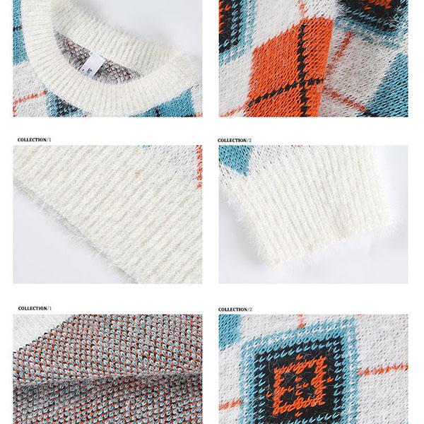 Vintage Harajuku Style Embroidery Christmas Sweater Men Women Fuzzy Thick Pullover Sweater Couple Loose Knit Sweater Unisex Autumn Winter