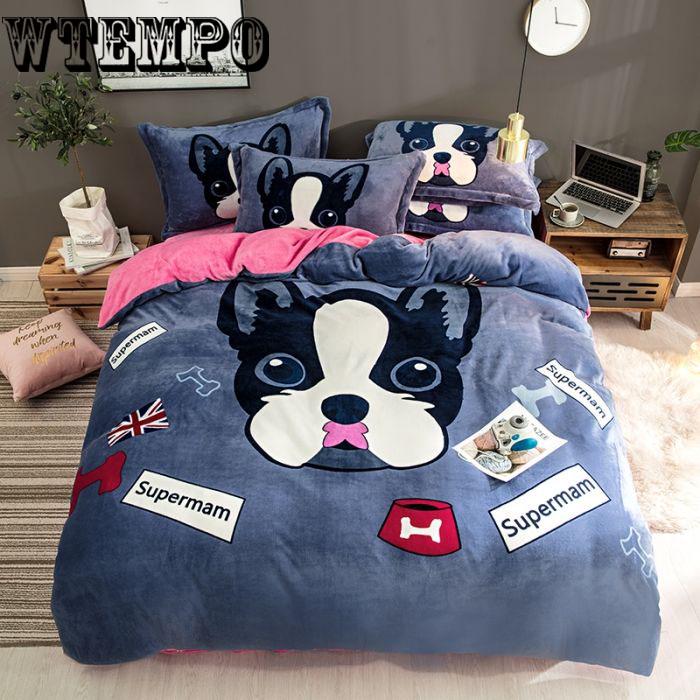 Warm Flannel Four-piece Double-sided Quilt Cover Cartoon Winter Coral Fleece