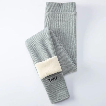 Winter Plus Velvet Thick Vertical Stripes Leggings for Women's Outer Wear Trousers Plus Size Tight-fitting Stretch High-waist One-piece Trousers