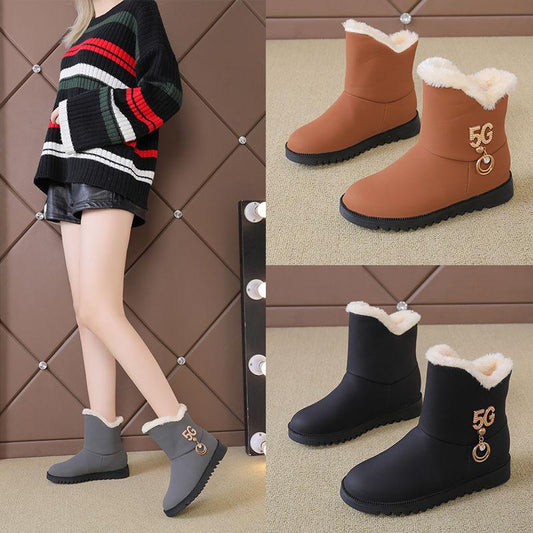 Women's Boots 2021 Winter Plush Nubuck Leather Sleeve Fashion Wedge Heel Faux Plush Warm Comfortable