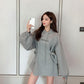 Women's Spring and Autumn Large Size Hooded Sweater Mid-Length Lace-Up Design Top Long Sleeve Pullover Sweater Dress