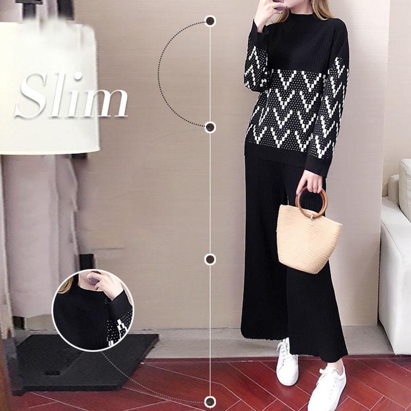2pcs/set  Winter Tracksuit 2 Piece Pant Suits for Women Knitted Long Sleeve Two Piece Set Knit Top and Pants Women Outwear Outfits