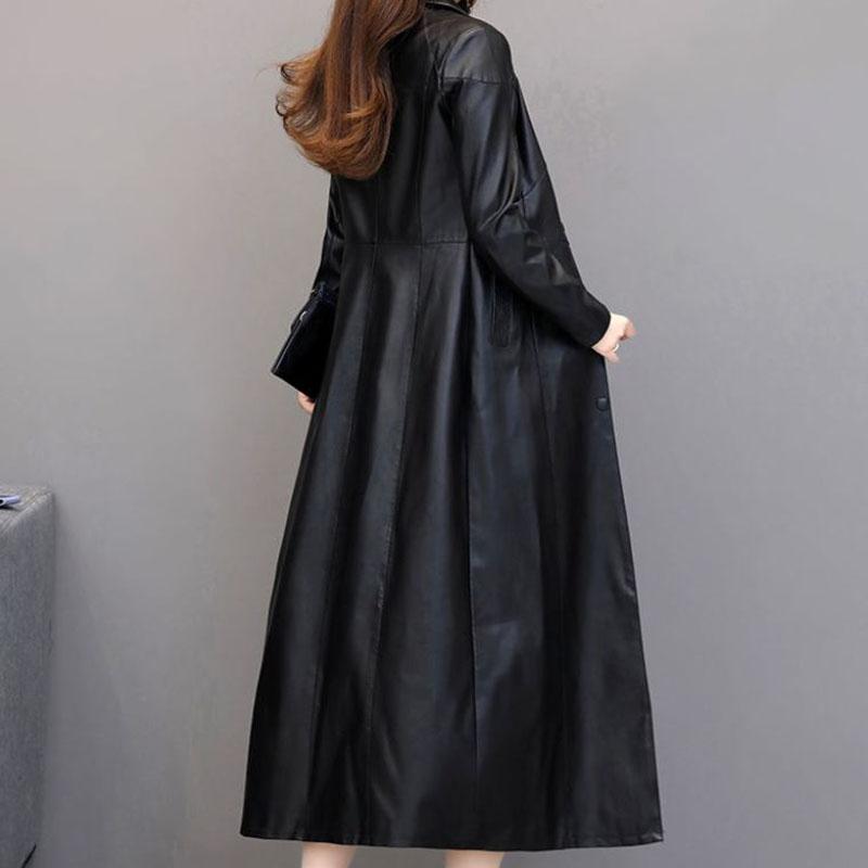 Winter Women's Leather Jacket Fashion Slim Long Section Over-the-knee Leather Jacket Thicken Warm Large Size Leather Jacket