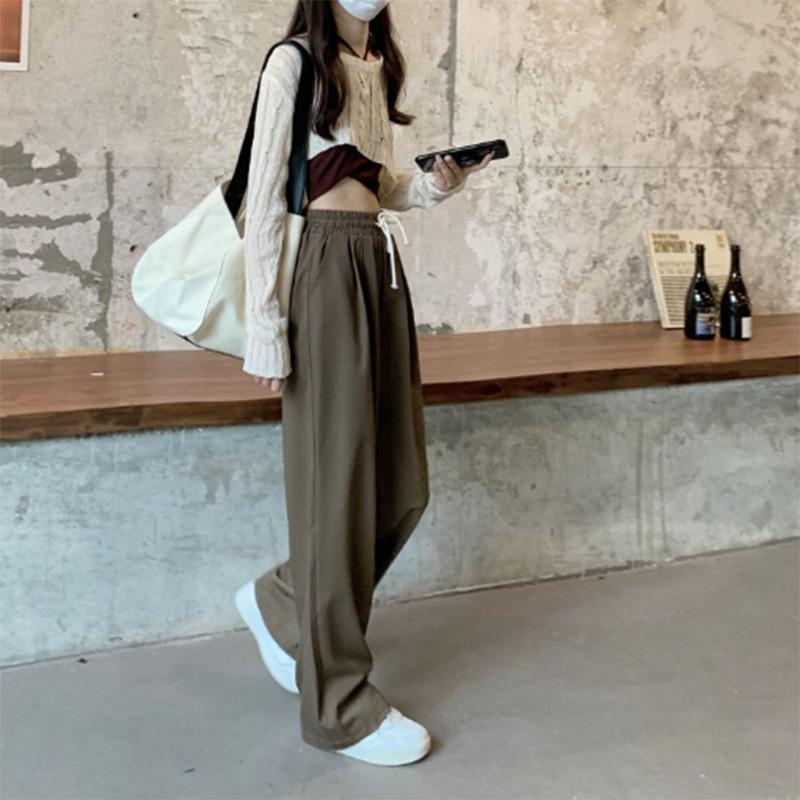 Drawstring Sports Pants Women's Spring and Summer High Waist Straight Loose Drape Pants Casual Lazy Wind Wide Leg Pants