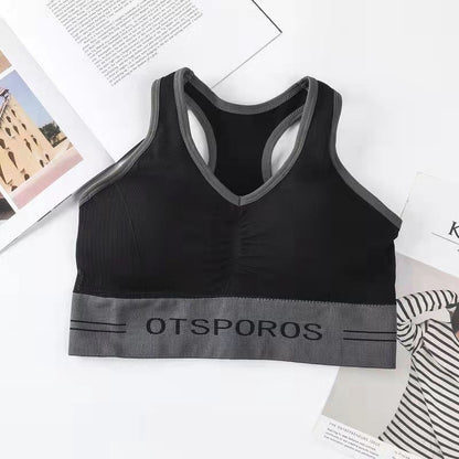 Women's Fitness Bra with Removable Pad Sports Underwear Tube Top Yoga Vestrunning Camisole Gathering No Steel Ring Shockproof Student Bra