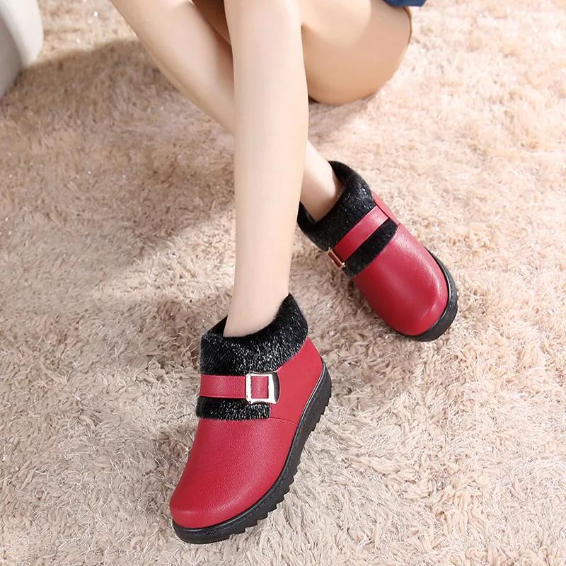 Winter Warm Non-slip and Waterproof Women's Cotton Shoes Flat Non-slip Casual Leather Cotton Boots