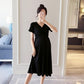 Maternity Clothes Short Sleeve Dress Mid-length Loose Plus Size V-Neck High Waist Over The Knee Skirt