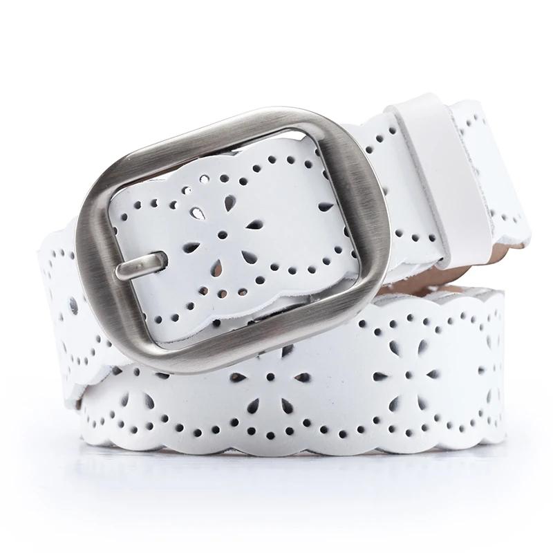 Women's Hollow Pin Buckle Leather Belt Casual Pants Belt Student Fashion Cowhide Belt Women's White Belt Black Waist Belts